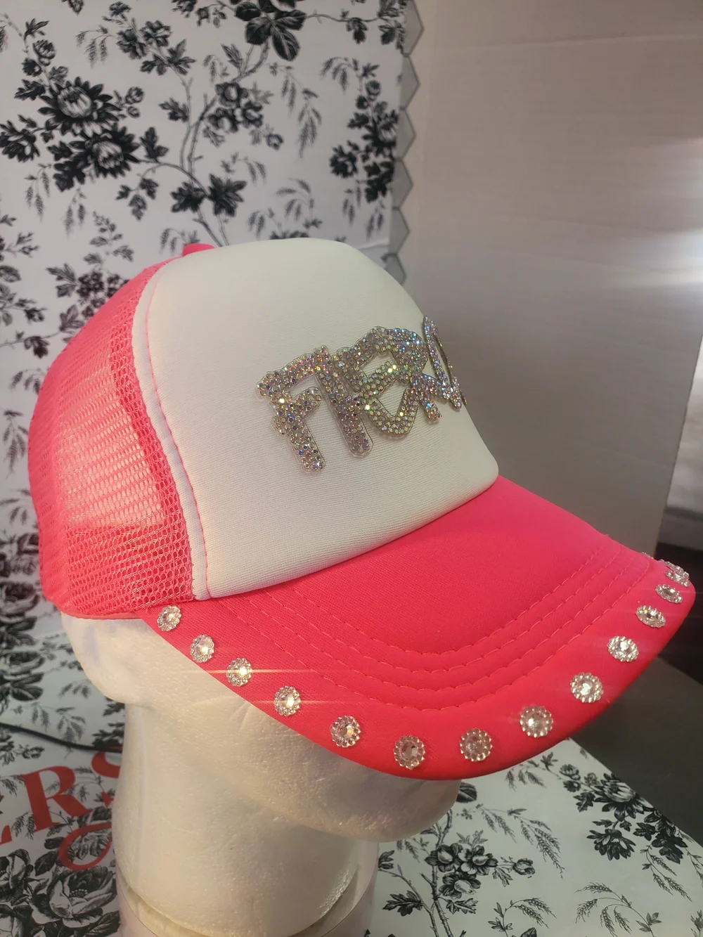 Pink and White Rhinestone 'Fierce' Trucker Hat